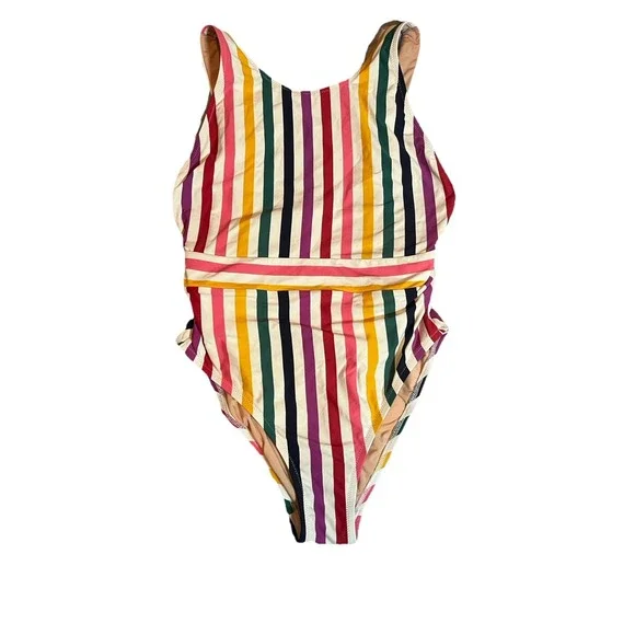 J. Crew Rainbow Striped  Low Back One-Piece Swimsuit Multi Color Size 8 - Picture 6 of 9